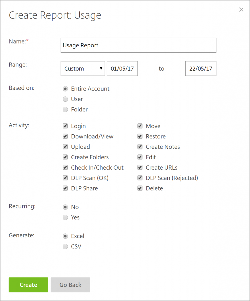 KissFile - Citrix ShareFile - Usage report