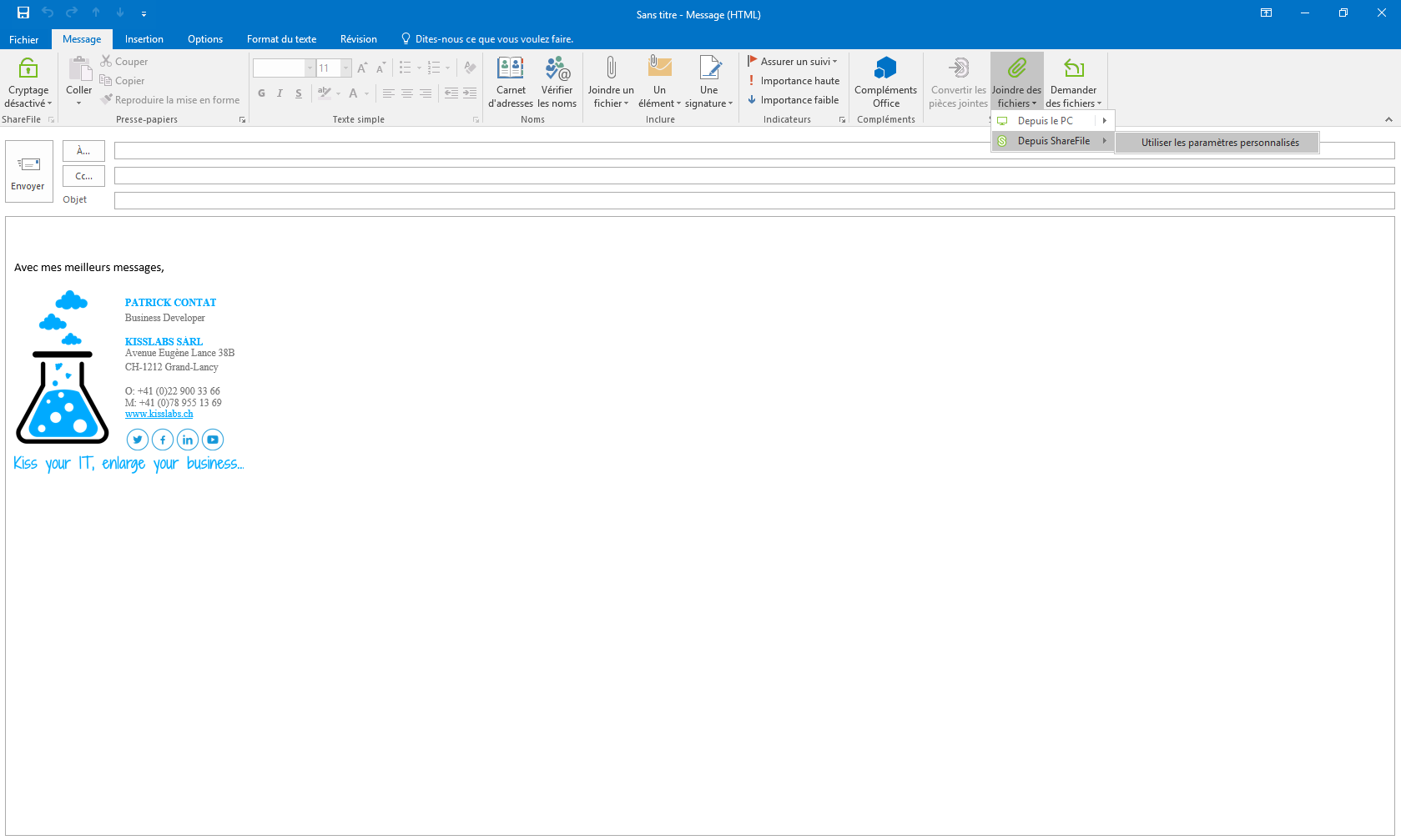 KissFile - Citrix ShareFile - Joindre fichier via Outlook